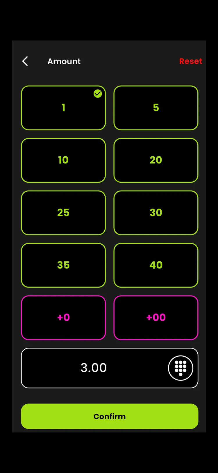 PartyPot mahjong mode preset amount entry screen